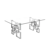 Nouvelle Table Basse de Style avec Plateau et Base en Verre, Table Basse en Acier Argenté de Nouveau Design pour Décoration Intérieure, Table Console Centrale