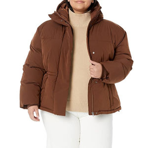 เสื้อแจ็คเก็ตพัฟเฟอร์มีฮู้ดสำหรับผู้หญิง แบบควิลท์บุฉนวนกันหนาว เสื้อโค้ทฤดูหนาวบุใยอุ่น  เสื้อคลุมด้านนอกมีสไตล์ สีน้ำตาลช็อกโกแลต พร้อมกระดุมแป๊ก - Product Image 2