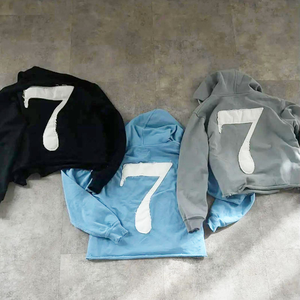 Personalizado de alta calidad 450Gsm grueso para hombre desgastado bordado sudaderas con capucha 100% algodón apliques bordado parche Sudadera con capucha - Product Image 3