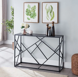 โต๊ะคอนโซลหินอ่อนสีดำทรงกลมสไตล์อาร์ตครึ่งพร้อมกรอบโลหะสีทองโฉบเฉี่ยวในราคาขายส่ง - Product Image 5