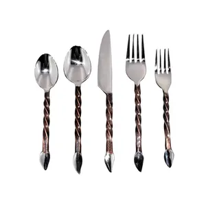 Flatware Set Copper &amp; White <strong>Titanium</strong> and Enamel Coated 5 Piece Set <strong>in</strong> Wholesale <strong>Price</strong> - Product Image 2