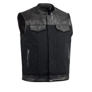 Gilet en cuir Style club gilet en cuir de moto hommes peau de vache Denim gilet inconvénient Moto maille hommes moto gilet - Product Image 1