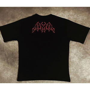 Camiseta Casual Personalizada para Hombre, 100% Algodón, Roja y Negra, Manga Corta, Estilo Urbano Holgado, Estética Oscura, Ecológica, de Estambre - Product Image 4