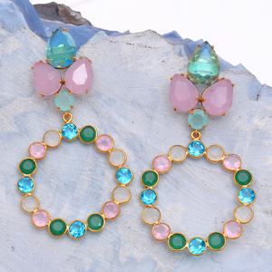 High Quality Designer Natural Multi Gemstone <b>Gold</b> <b>Plated</b> Solid 925 Sterling Silver Handmade Jewelry Women Bezel Drop <b>Earrings</b> - Product Image 2