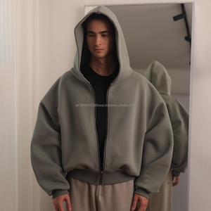 Custom Homme <b>Zipper</b> Jackets Fleece Heavyweight Streetwear Oversized 700gsm Drop Shoulder Hombre Blank Zip up Hoodie for Men - Product Image 1