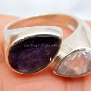 แหวนเงินควอตซ์ย้อมสีไพลินแหวน925เงิน925สำหรับผู้หญิง - Product Image 1