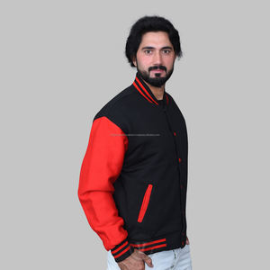 Veste Hommes Décontractée Hiver Varsity Letterman Noir Rouge Coton Polaire Équipe Personnalisée OEM Vente en Gros Ecussons Brodés - Product Image 1