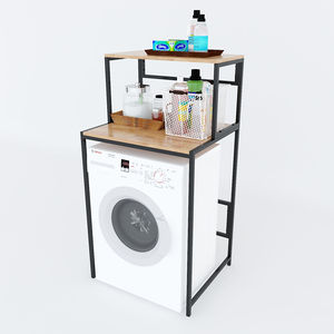 Étagère à lave-linge à 2 niveaux en bois de caoutchouc avec structure en fer thermolaqué pour salle de bain (installation sur pied) - Product Image 1