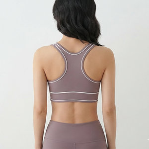 Soutien-gorge de sport pour femme, léger, respirant, grande taille, avec fermeture éclair frontale, dos nageur, style décontracté, pour yoga, course et fitness, avec logo personnalisé et contraste - Product Image 2