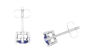 Orecchini a perno classici in argento sterling 925 con tanzanite naturale da 4 mm taglio rotondo e montatura a griffe, gioielli raffinati - Product Image 5