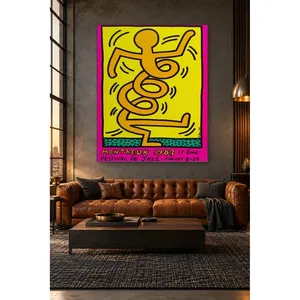 Fida Keith Haring Montreux Orange Dancer sur fond jaune Impression sur toile - Product Image 5