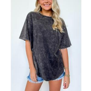 Precio al por mayor pesado lavado ácido logotipo personalizado verano 100% algodón suelto en blanco Rhinestone mujer camiseta de BD - Product Image 4