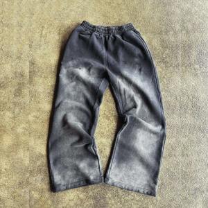 Trendy Acid Washed Wide Leg Sweat Pants Custom Logo Elastic Waist French Terry <b>Trousers</b> Street Style 100% Cotton for <b>Men</b> - Product Image 3