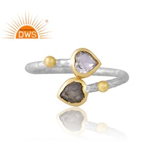 แหวนพลอยควอตซ์และลาบราดอไรต์คริสตัลสีเงินธรรมชาติดีไซน์ใหม่เครื่องประดับที่กำหนดเองสำหรับผู้หญิงของขวัญสำหรับผู้หญิงสำหรับเธอ - Product Image 3