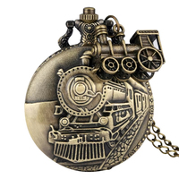 Jam Saku Tema Kereta Api Perunggu Vintage dengan Dial 47mm, Liontin Lokomotif Mini 3D, Kalung Antik, Hadiah untuk Pria dan Anak Laki-laki