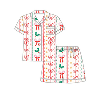 Ensemble de pyjamas en viscose de bambou à manches courtes pour Noël, ensemble de deux pièces avec short, imprimé personnalisé pour tout-petits unisexe, vente en gros
