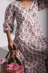 Vestido de algodón cómodo para mujer durante todo el año con estampado de bloque de mano estilo Mexi con cuello en V para uso diario y fiestas WCD13 - Product Image 5