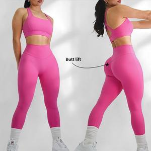 Yoga Factory Custom Women Workout Fitness Ropa Gimnasio Fitness Sujetador deportivo de dos piezas y mallas Yoga Active Wear Sets - Product Image 1
