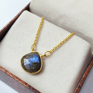 Collier pendentif pierre de lune arc-en-ciel 14mm pierre précieuse argent Sterling 925 or Vermeil lunette ensemble pendentif collier collier de pierres précieuses - Product Image 4