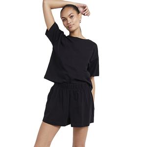 Women's Casual Hip Hop Shorts and T Shirt Set 100% Cotton Custom Logo Elastic Waist Closure New Style with <b>Strip</b> Side Design - Product Image 1