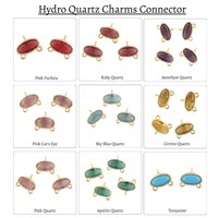 Connecteurs de bijoux en pierres précieuses en gros, charmes en quartz rubis taille ovale, plaqués or 18 carats, sertis à griffes, triple boucle