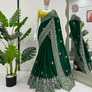 Elegante Faux Georgette Saree con trabajo de hilo y blusa de trabajo de hilo a juego con interior Pedidos al por mayor a granel - Product Image 1