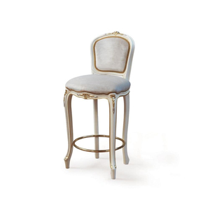 Tabouret de bar sculpté classique en bois massif Rosdof avec coussin finition or blanc - Product Image 1