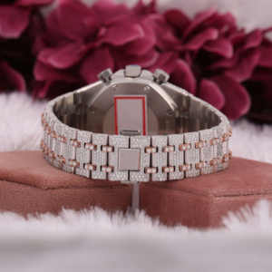 Personnalisé deux tons rose et blanc entièrement glacé rond Moissanite diamant classique Chrono Date cadran caractéristiques diamant montre pour hommes - Product Image 3