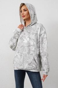 Sudadera con capucha de lana de algodón de gran tamaño para mujer, venta al por mayor, Sudadera con capucha de camuflaje para invierno, sudaderas con capucha de patrón sólido - Product Image 4