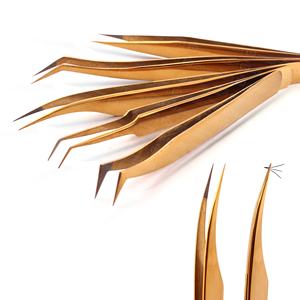 Pinces à épiler pour extensions de cils en acier inoxydable couleur or, légères, haute précision, non corrosives - Product Image 1