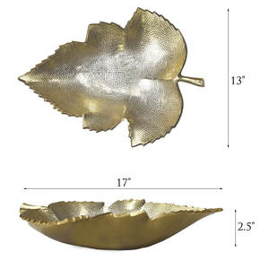 WAC <b>Decorative</b> Gold Shallow Leaf Design Aluminum Serving Tray for Home Ramadan Wedding Celebrations Durable Metal Tray - Product Image 5