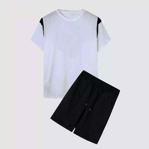 Nouvel Arrivage Ensemble 2 Pièces Homme Léger et Respirant pour l'Été, Panneau Contrastant, 100% Coton Uni, Coupe Oversize Grande Taille, Style Urbain - Product Image 4