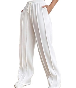 Pantalones holgados cómodos de cintura alta para mujer, pantalones de chándal deportivos informales con cintura elástica, elementos esenciales para primavera y otoño, teñido liso - Product Image 2