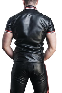 Customized High Quality Durable Moisture Wicking Short Sleeve Skinny Fit Leather for Shirt for Men Summer Solid Front Finished - Product Image 2