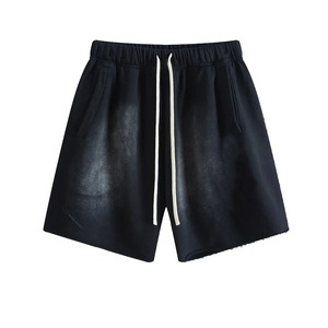 Pantalones cortos personalizados de felpa francesa para hombre, pantalones cortos de Jogger con lavado ácido Vintage, pantalones cortos de lejía, dobladillo crudo de algodón sólido liso, lavado ácido Vintage - Product Image 3