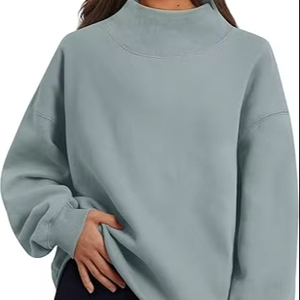 Sudadera con cuello con abertura lateral única Sudadera holgada para mujer - Product Image 1