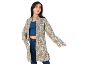 Veste matelassée en coton avec imprimé bloc à la main Veste longue pour femme Manteau décontracté Veste en coton imprimée à la main avec 2 poches avant - Product Image 5