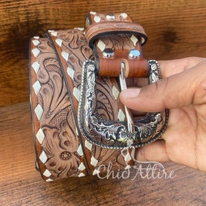 Nuevo cinturón floral de cuero de vaca occidental hecho a medida de calidad superior con diseño mecanizado a mano, proveedor de Fabricante superior en India - Product Image 1