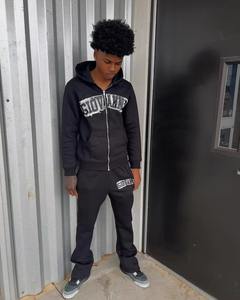 Wholesale Custom Washed Distressed <b>Zip</b>-Up <b>Hoodie</b> Sweatsuit Heavyweight Solid Vintage Tracksuit Sun-Faded Finish Embroidered - Product Image 2