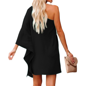 Robes de cocktail décontractées à une épaule pour femmes pour les fêtes de club d'été moulante en coton respirant avec design précipité - Product Image 4