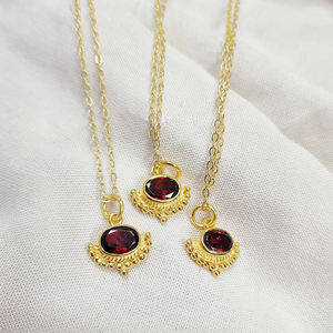 Ovale Semi Précieux Grenat Gemme Pendentif Collier 18 Pouces Chaîne Bijoux Designer Minimaliste Collier En Gros - Product Image 3