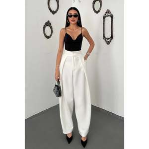 Pantaloni in Raso Plissettato Color Crema da <span class=keywords><strong>Donna</strong></span> <span class=keywords><strong>Elisa</strong></span> Fashion - Ecru - Product Image 1