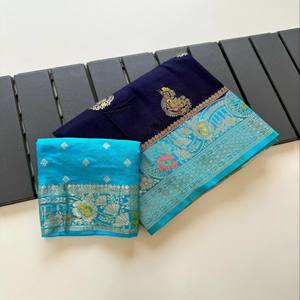 ผ้าส่าหรี VASTRA COTTAGE ผ้ากัตตีจีออร์เจตต์แท้ พร้อมลายปักโบราณแบบซารี มีนา บุตตา แจ็คการ์ด ทออย่างประณีต พร้อมผ้าปาลลูย้อมสีด้วยมือ ดีไซน์เนอร์แวร์ - Product Image 3