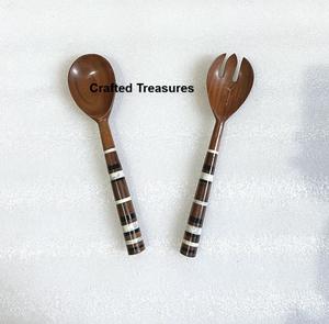 Ensemble de couverts en bois d'acacia de qualité supérieure avec poignée en résine ensemble de couverts de style vintage vaisselle logo personnalisé cadeaux de mariage couverts - Product Image 4