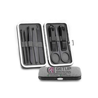 Kit de Manicura Profesional Ecológico con Recubrimiento de Polvo Negro, Herramientas de Acero Inoxidable, Cuidado Personal, Cortaúñas 5 en 1