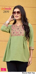 New Available M-XXL Size Embroidered Short <b>Top</b> Women <b>Indian</b> Style Traditional Solid Tunic Rayon Kurti Casual Party Wear All - Product Image 5