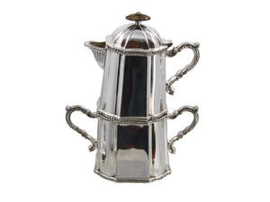 Service à thé artisanal en argent de Sheffield, style classique, 2 pièces, pour restaurants et hôtels, par Royal Family Wedding, forme de fleur - Product Image 3