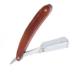 Maquinilla de afeitar de acero inoxidable alemán de borde recto de calidad superior maquinillas de afeitar de peluquero de seguridad mango de madera bolsa de cuero cuerpo Bikini - Product Image 5