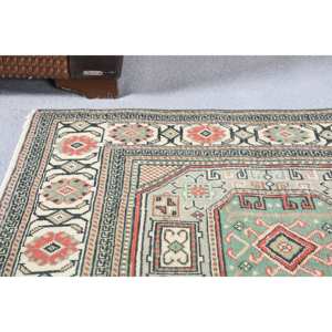 Classic Beige Green Vintage Turkish Wool <b>Rug</b> 3.1 X 6.1 ft <b>Flat</b> Weave Patchwork Design Latex for Living Room New Jute Carpet - Product Image 2