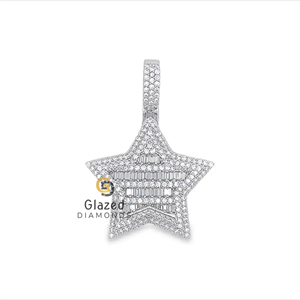 Pendentifs et breloques en argent sterling 925 glacés en forme d'étoile cultivés en laboratoire diamants ronds taille baguette Style hip-hop bijoux fins - Product Image 4